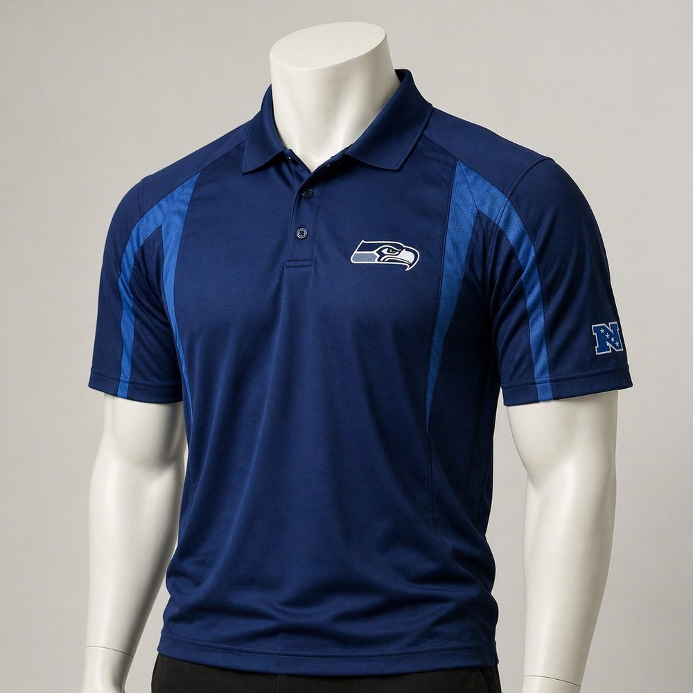 NFL Seattle Seahawks Mens Navy Blue Performance Polo Shirt Large